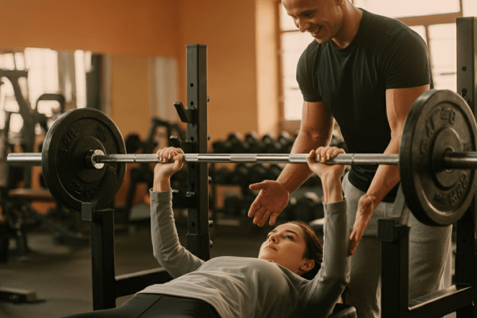 A coach assisting a woman in her fitness journey